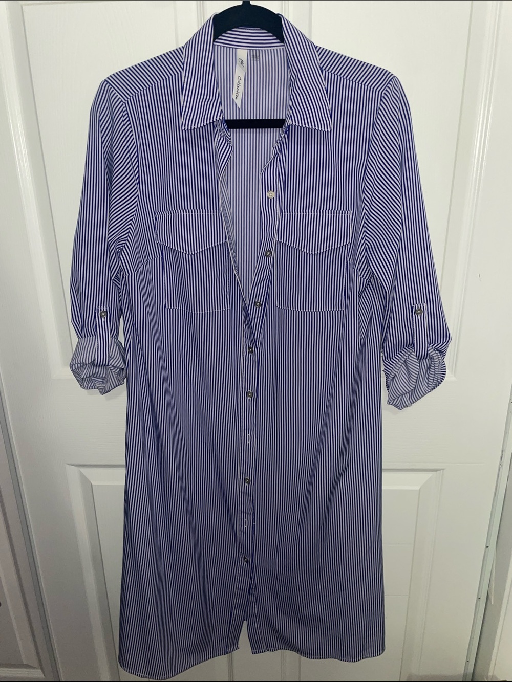 NY Collection Blue and White Striped Midi Shirt Dress